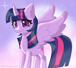 Size: 3520x3166 | Tagged: safe, artist:cattstaycool, twilight sparkle, alicorn, pony, g4, gradient background, high res, solo, stars, twilight sparkle (alicorn)