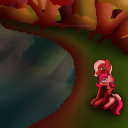 Size: 2000x2000 | Tagged: safe, artist:whimsicalseraph, oc, oc only, oc:raspberry sorbet, oc:strawberry syrup, pegasus, pony, autumn, clothes, duo, female, forest, high res, incest, lesbian, nature, siblings, tree, twincest, twins