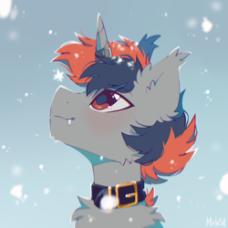 Size: 1800x1800 | Tagged: safe, artist:mirtash, oc, oc only, pony, unicorn, horn, snow, snowfall, solo, unicorn oc