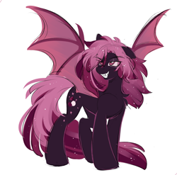 Size: 2532x2505 | Tagged: safe, artist:crimmharmony, oc, oc only, oc:crimm harmony, bat pony, evil, evil smile, grin, high res, nightmare form, simple background, smiling, solo, spread wings, teeth, white background, wings