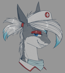 Size: 850x950 | Tagged: safe, artist:stray prey, oc, oc only, oc:lacera viscera, original species, pony, shark, shark pony, braid, hat, mask, nurse, nurse hat, solo, sternocleidomastoid, surgical mask