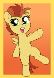 Size: 1587x2298 | Tagged: safe, artist:heretichesh, hyper sonic, lemon crumble, pegasus, pony, g4, bipedal, cute, female, filly, foal, friendship student, gradient background, looking at you, open mouth, open smile, smiling, smiling at you, solo, standing, standing on one leg, underhoof