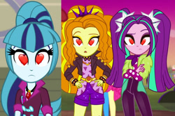 Size: 750x502 | Tagged: safe, edit, edited screencap, screencap, adagio dazzle, aria blaze, pinkie pie, sonata dusk, equestria girls, equestria girls specials, g4, my little pony equestria girls: better together, my little pony equestria girls: rainbow rocks, my little pony equestria girls: sunset's backstage pass, cropped, heart, heart eyes, the dazzlings, wingding eyes