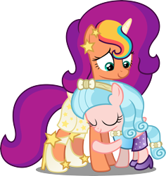 Size: 8561x9069 | Tagged: safe, artist:atomicmillennial, cozy glow, sunny starscout, alicorn, pegasus, pony, g4, g5, a better ending for cozy, absurd resolution, clothes, dress, duo, ear piercing, earring, female, filly, foal, g5 to g4, generation leap, hairband, headcanon, high heels, jewelry, mama sunny, mane stripe sunny, mare, piercing, race swap, shoes, simple background, story included, sunnycorn, transparent background, vector