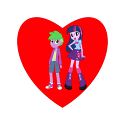 Size: 800x800 | Tagged: safe, artist:rupahrusyaidi, artist:thecheeseburger, edit, spike, twilight sparkle, human, equestria girls, g4, duo, female, heart, human spike, humanized, love, male, open mouth, open smile, ship:twispike, shipping, shipping heart, smiling, straight