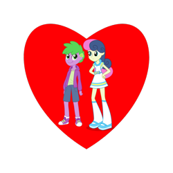 Size: 800x800 | Tagged: safe, artist:ambassad0r, artist:thecheeseburger, edit, bon bon, spike, sweetie drops, human, equestria girls, g4, duo, female, human spike, humanized, male, ship:spikebon, shipping, shipping heart, straight