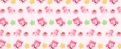 Size: 4066x1653 | Tagged: safe, artist:kittyrosie, oc, oc only, oc:rosa flame, human, pony, unicorn, horn, repeating pattern, self paradox, self ponidox, tiled background, unicorn oc, wallpaper