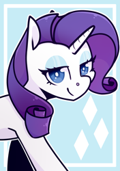 Size: 2039x2894 | Tagged: safe, artist:jellysketch, part of a set, rarity, pony, unicorn, g4, cutie mark background, female, high res, horn, lidded eyes, looking at you, mare, outline, smiling, smiling at you, solo, white outline