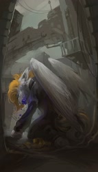 Size: 1920x3345 | Tagged: safe, artist:kaikamoi, oc, oc only, pegasus, semi-anthro, arm hooves, clothes, crying, detailed background, flower, hanahaki disease, solo