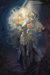 Size: 1576x2378 | Tagged: safe, artist:kaikamoi, oc, oc only, pony, unicorn, ethereal mane, female, glowing, glowing horn, horn, jewelry, mare, regalia, solo, technically advanced