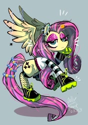 Size: 1240x1754 | Tagged: safe, artist:jully-park, gameloft, fluttershy, pegasus, pony, spider, g4, my little pony: magic princess, choker, ear piercing, earring, edgy, edgy fluttershy, female, full body, gameloft interpretation, goth, jewelry, mare, piercing, simple background, solo