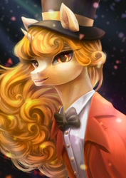 Size: 1060x1500 | Tagged: safe, artist:catofrage, oc, oc only, pony, unicorn, bowtie, clothes, female, hat, mare, solo, top hat