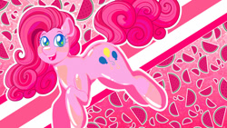 Size: 1024x576 | Tagged: safe, artist:therabbitfollower, pinkie pie, earth pony, pony, g4, abstract background, female, food, mare, solo, watermelon