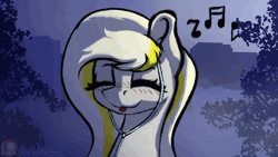 Size: 1280x720 | Tagged: safe, artist:darbedarmoc, oc, oc only, oc:gold.de, pegasus, pony, animated, dancing, eyes closed, female, gif, headphones, listening to music, relaxing, solo, tongue out, vibing