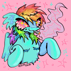 Size: 801x798 | Tagged: safe, artist:larvaecandy, rainbow dash, pegasus, pony, g4, blunt, commission, drugs, marijuana, scar, smoking, solo, surgery scar, top scars