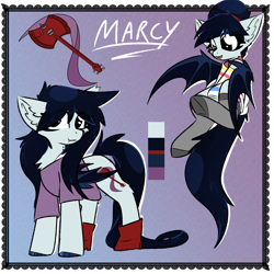 Size: 2000x2000 | Tagged: safe, artist:jubyskylines, bat pony, pony, adventure time, clothes, color palette, ear fluff, female, high res, leggings, marceline, mare, ponified, shirt, smiling, t-shirt