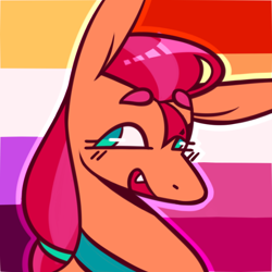 Size: 640x640 | Tagged: safe, artist:kenny, sunny starscout, earth pony, pony, g5, fangs, icon, lesbian pride flag, nonbinary, nonbinary pride flag, pride, pride flag, solo