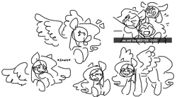 Size: 1280x699 | Tagged: safe, artist:kenny, izzy moonbow, pipp petals, sunny starscout, earth pony, pegasus, pony, unicorn, g5, adorapipp, black and white, cute, grayscale, monochrome, simple background, trio, white background