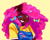 Size: 640x511 | Tagged: safe, artist:kenny, pinkie pie, human, g4, candy, clothes, dark skin, food, genderfluid, genderfluid pride flag, humanized, lesbian pride flag, overalls, pride, pride flag, simple background, solo, yellow background