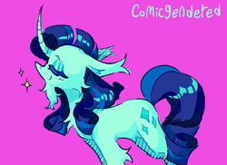 Size: 754x548 | Tagged: safe, artist:kenny, rarity, pony, unicorn, g4, curved horn, ear fluff, horn, pink background, simple background, solo, unicorn beard