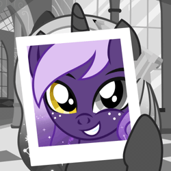 Size: 500x500 | Tagged: safe, artist:jennieoo, oc, oc:midnight twinkle, pony, unicorn, animated, avatar, blinking, commission, freckles, gif, happy, icon, looking at you, smiling, smiling at you, solo, teenager, vector