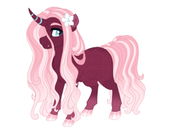 Size: 3600x2700 | Tagged: safe, artist:gigason, oc, oc only, oc:red moon, pony, unicorn, blue eyes, closed mouth, colored hooves, curved horn, fangs, female, flower, flower in hair, gradient hooves, gradient legs, gradient mane, gradient tail, hair over one eye, high res, hoof polish, horn, long mane, mare, obtrusive watermark, offspring, parent:dark moon, parent:fluttershy, simple background, solo, standing, striped horn, tail, transparent background, unicorn oc, watermark