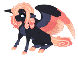 Size: 3205x2366 | Tagged: safe, artist:gigason, oc, oc only, oc:coal, pegasus, pony, blue eyes, closed mouth, coat markings, colored hooves, colored wings, colored wingtips, female, frown, gradient hooves, gradient mane, gradient tail, high res, hoof polish, looking down, magical lesbian spawn, mare, multicolored wings, obtrusive watermark, offspring, pale belly, parent:amber laurel, parent:cloudchaser, partially open wings, pegasus oc, simple background, sitting, socks (coat markings), solo, tail, transparent background, watermark, wings