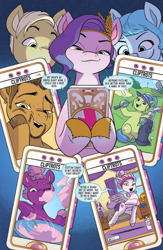 Size: 560x860 | Tagged: safe, artist:amy mebberson, idw, official comic, pipp petals, pegasus, pony, g5, spoiler:comic, spoiler:g5comic, spoiler:g5comic18, cliptrot, cornrows, cotton candy, cropped, dancing, devious smile, ear piercing, earring, exercise, female, glasses, golf, implied mud bath, jewelry, male, mare, phone, piercing, smiling, smug, sports, stallion, tiktok, unnamed character, unnamed pony