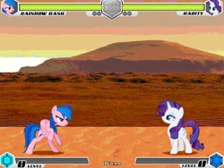 Size: 1080x810 | Tagged: safe, artist:tom artista, firefly, rainbow dash, rarity, pegasus, pony, unicorn, fighting is magic, g1, g4, bipedal, desert, duo, fan game, female, game screencap, mare, mars, new, olympus mons, palette swap, recolor, stage