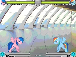 Size: 1080x810 | Tagged: safe, artist:tom artista, firefly, rainbow dash, pegasus, pony, fighting is magic, g1, g4, airport, bipedal, empty, fan game, female, game screencap, mare, new, palette swap, plane, recolor, self paradox, self ponidox, stage