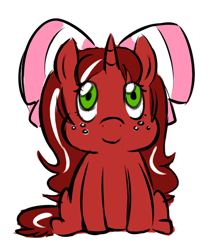 Size: 500x587 | Tagged: safe, artist:redintravenous, oc, oc only, oc:red ribbon, pony, unicorn, ask red ribbon, bow, chibi, female, hair bow, mare, simple background, solo, white background
