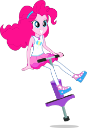 Size: 2731x4014 | Tagged: safe, artist:dustinwatsongkx, pinkie pie, human, equestria girls, g4, clothes, female, geode of sugar bombs, magical geodes, pantyhose, pogo stick, simple background, sleeveless, smiling, solo, transparent background
