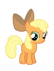 Size: 1027x1341 | Tagged: safe, artist:xinjinjumin219936282573, applejack, earth pony, pony, g4, apple bloom's bow, bow, hair bow, palette swap, recolor, simple background, solo, white background, younger