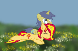 Size: 749x488 | Tagged: safe, artist:tokkazutara1164, comet tail, sunset shimmer, pony, unicorn, g4, female, male, mare, ship:cometshimmer, shipping, stallion, straight