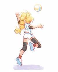Size: 2048x2560 | Tagged: safe, artist:xiaojin315, part of a set, applejack, human, g4, female, high res, humanized, simple background, solo, sports, volleyball, white background