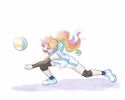 Size: 2560x2048 | Tagged: safe, artist:xiaojin315, part of a set, rainbow dash, human, g4, female, high res, humanized, simple background, solo, sports, volleyball, white background