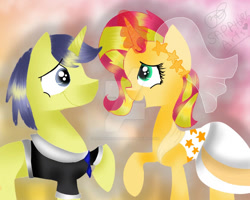 Size: 750x599 | Tagged: safe, artist:sapphirearts0123, comet tail, sunset shimmer, pony, unicorn, g4, female, male, mare, marriage, ship:cometshimmer, shipping, stallion, straight, wedding