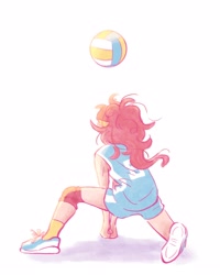 Size: 2048x2560 | Tagged: safe, artist:xiaojin315, part of a set, pinkie pie, human, g4, alternate hairstyle, female, high res, humanized, simple background, solo, sports, volleyball, white background