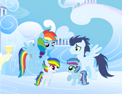 Size: 742x573 | Tagged: safe, artist:auridash-draws, rainbow dash, soarin', oc, oc:cloud storm, oc:hurricane, pegasus, pony, g4, colt, female, filly, foal, male, mare, offspring, parent:rainbow dash, parent:soarin', parents:soarindash, ship:soarindash, shipping, stallion, straight