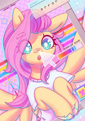 Size: 2480x3508 | Tagged: safe, artist:wavecipher, fluttershy, pegasus, pony, g4, :o, boop, clothes, cursor, cute, high res, loading, mouse cursor, open mouth, shyabetes, solo, vaporwave