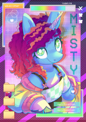 Size: 2480x3508 | Tagged: safe, artist:wavecipher, misty brightdawn, pony, unicorn, g5, clothes, cute, high res, looking at you, rebirth misty, solo, vaporwave