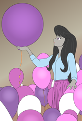 Size: 690x1015 | Tagged: safe, artist:hakdurbin, octavia melody, human, equestria girls, g4, balloon, clothes, lipstick, pretty, simple background, skirt, that human sure does love balloons