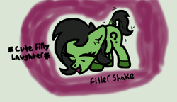 Size: 358x206 | Tagged: safe, artist:scandianon, oc, oc only, oc:filly anon, g4, butt shake, dock, eyes closed, female, filly, floppy ears, foal, hooves, laughing, open mouth, open smile, smiling, solo, tail