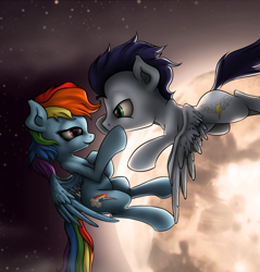 Size: 1378x1443 | Tagged: safe, artist:neko-me, rainbow dash, soarin', pegasus, pony, g4, female, male, mare, moon, ship:soarindash, shipping, stallion, straight