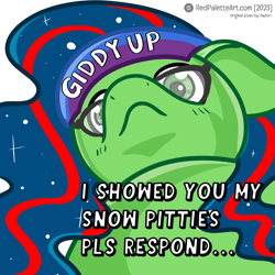 Size: 2500x2500 | Tagged: safe, artist:redpalette, oc, oc:filly anon, oc:nasapone, 4chan, cel shading, female, filly, giddy up, glasses, high res, meme, shading, shitposting, snowpity