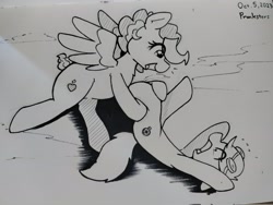 Size: 2048x1538 | Tagged: safe, artist:taurson, oc, oc only, earth pony, pegasus, pony, 2023, black and white, duo, female, goggles, goggles on head, grayscale, mare, monochrome, traditional art