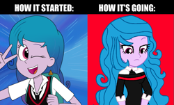 Size: 735x445 | Tagged: safe, artist:eagc7, artist:robertsonskywa1, izzy moonbow, human, equestria girls, g4, g5, my little pony: a new generation, beautiful, blue background, blue hair, breasts, canon event, clothes, clothes swap, cute, depressed, equestria girls-ified, female, g5 to equestria girls, g5 to g4, generation leap, izzy moodbow, izzybetes, kimiko glenn, looking at you, looking down, marvel, meme, needs more saturation, one eye closed, open mouth, patreon, peace sign, peni parker, photo, purple skin, red background, sad, simple background, smiling, solo, spider-man, spider-man: across the spider-verse, spider-man: into the spider-verse, uniform, voice actor joke, waifu material