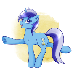 Size: 2048x2048 | Tagged: safe, artist:puggie, minuette, pony, unicorn, g4, ear fluff, female, high res, mare, open mouth, raised leg, simple background, solo, white background