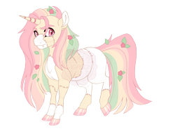 Size: 3600x2700 | Tagged: safe, artist:gigason, oc, oc only, oc:ditzy print, pony, unicorn, closed mouth, coat markings, colored hooves, ear fluff, facial markings, fangs, feminine stallion, flower, flower in hair, frown, furrowed brow, high res, hoof polish, horn, magical lesbian spawn, male, mealy mouth (coat marking), obtrusive watermark, offspring, parent:fluttershy, parent:oc:blanket stitch, pink eyes, raised hoof, simple background, slit pupils, socks (coat markings), solo, stallion, standing, stitched body, stitches, striped horn, transparent background, unicorn oc, watermark