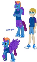 Size: 768x1280 | Tagged: safe, artist:calebtyink, oc, oc only, oc:caleb tyink, alicorn, human, anthro, unguligrade anthro, alicorn oc, clothes, converse, crossed arms, horn, shoes, simple background, vest, white background, wings